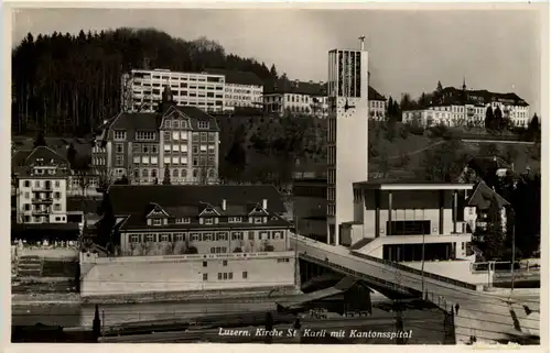 Luzern, Kirche St. Karli mit Kantonsspital -506558