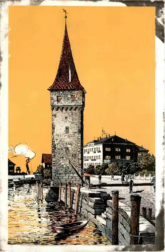 Lindau - Auf der Mole - Künstler-AK Eugen Felle -606290