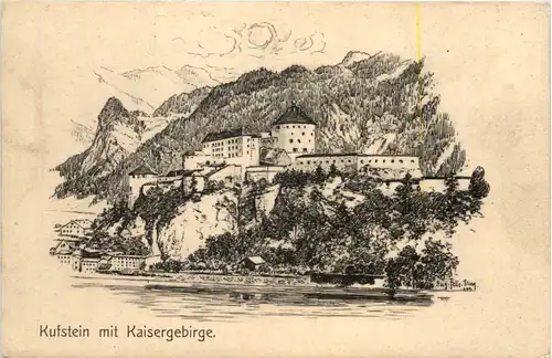 Kufstein mit Kaisergebirge - Künstler-AK Eugen Felle -606200