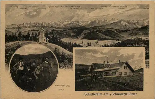 Isny - Schletteralm am Schwarzen Grat - Künstler-AK Eugen Felle -607160