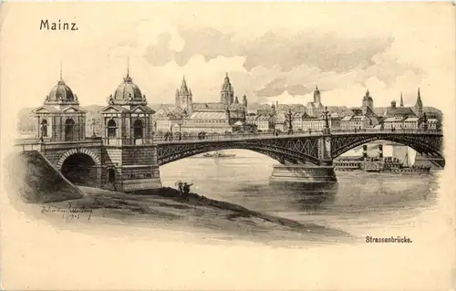 Mainz - Strassenbrücke - Künstler-AK Eugen Felle -606116