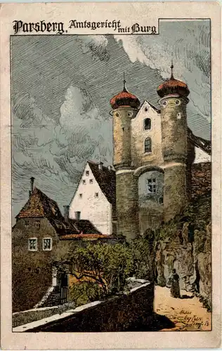 Parsberg - Amtsgericht mit Burg - Künstler-AK Eugen Felle -605862