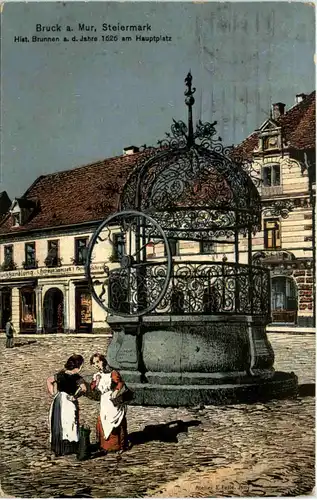 Bruck a. Mur - Historischer Brunnen - Künstler-AK Eugen Felle -605904