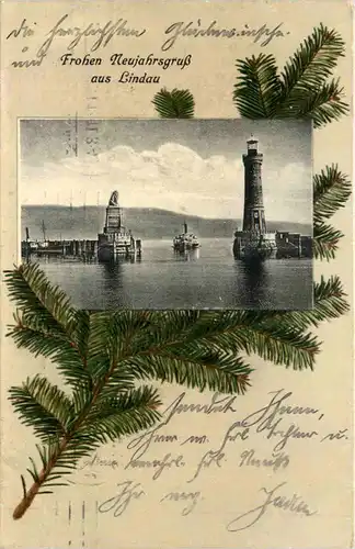 Frohen Neujahrsgruss aus Lindau - Litho -608442