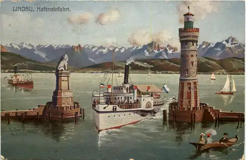 Lindau - Hafeneinfahrt - Künstlerkarte -608512