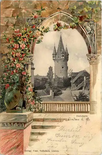 Lindau - Diebsturm - Litho Prägekarte -608518