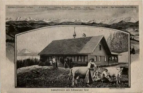 Isny - Schletteralm am Schwarzen Grat - Künstler-AK Eugen Felle -605738