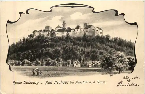 Ruine Salzburg und Bad Neuhaus - Neustadt Saale - Künstler-AK Eugen Felle -607664