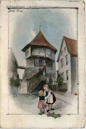 Schleusingen - Alter Krug - Künstler-AK Eugen Felle -609412