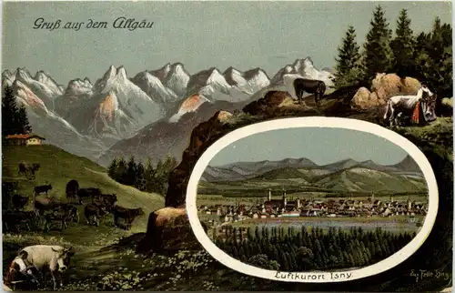 Isny - Gruss aus dem Allgäu - Künstler-AK Eugen Felle -609732