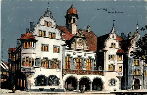 Freiburg - Neues Rathaus - Künstler-AK Eugen Felle -609448