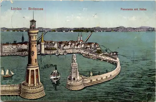 Lindau - Panorama mit Hafen -608890