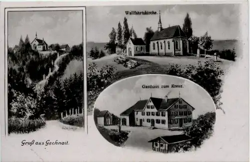 Gruss aus Gschnait - Gasthaus zum Kreuz - Künstler-AK Eugen Felle -607452