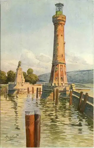 Lindau - Hafeneinfahrt - Künstler-AK Marschall -609104