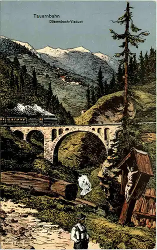Tauernbahn Dössenbach Viaduct - Künstler-AK Eugen Felle -609698