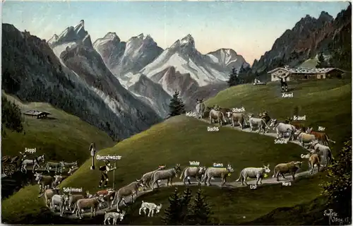 Aufzug auf die Alm - Künstler-AK Eugen Felle -610118