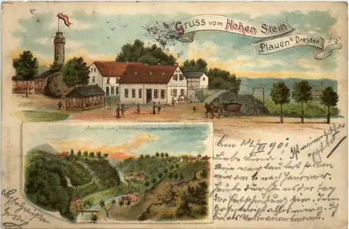 Plauen bei Dresden - Gruss vom Hohen Stein - Litho -610470