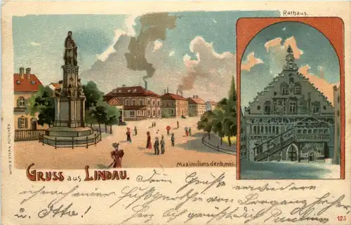 Gruss aus Lindau - Rathaus - Litho - Künstler-AK Eugen Felle -608840