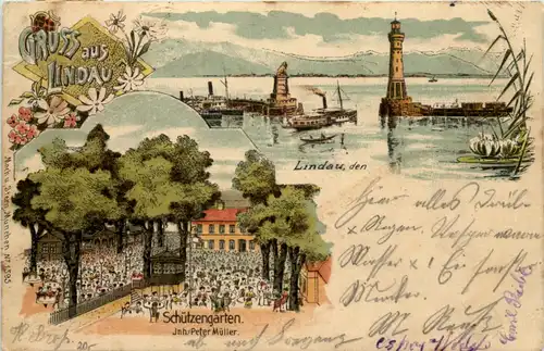 Gruss aus Lindau - Schützengarten - Litho - Künstler-AK Eugen Felle -611358