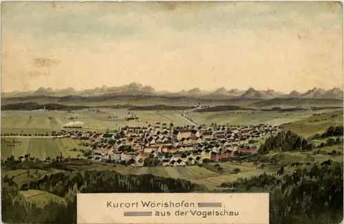 Wörishofen aus der Vogelschau - Künstler-AK Eugen Felle -609860