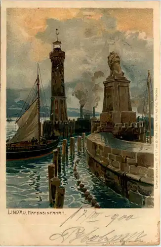 Lindau - Hafeneinfahrt - Litho -612558