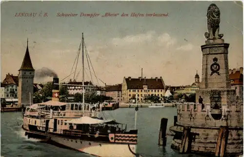 Lindau, Schweizer Dampfer Rhein den Hafen verlassend -510066