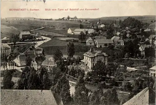 Bernstadt i.Sa., Blick vom Turm auf Bahnhof und Kunnersdorf -384198