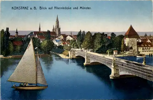 Konstanz, Blick auf Rheinbrücke und Münster -510472