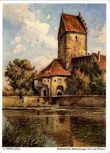 Dinkelsbühl, Rothenburger Tor mit Weiher -510542