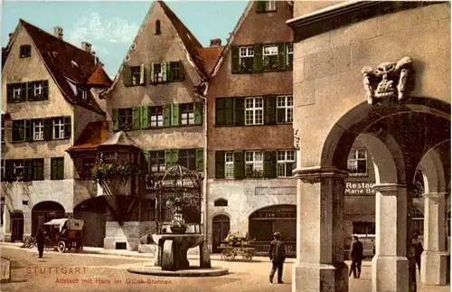 Stuttgart, Altstadt mit Hans im Glück-Brunnen -511168