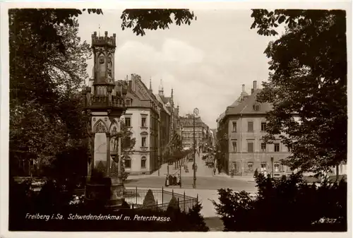 Freiberg, Schwedendenkmal mit Peterstrasse -386728