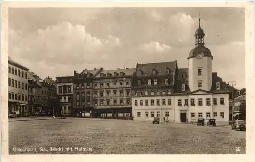 Glauchau, Markt mit Rathaus -511224