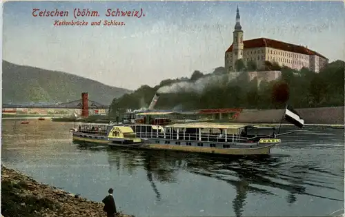 Tetschen - Kettenbrücke und Schloss -494002