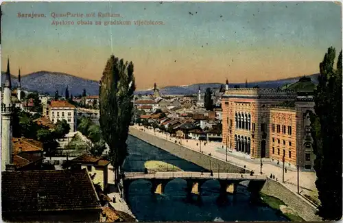 Sarajevo - Quai Partie mit Rathaus -613216