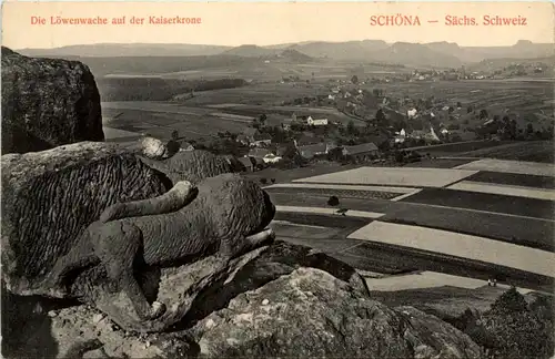 Schöna, Sächs. Schweiz, Die Löwenwache auf der Kaiserkrone -388950