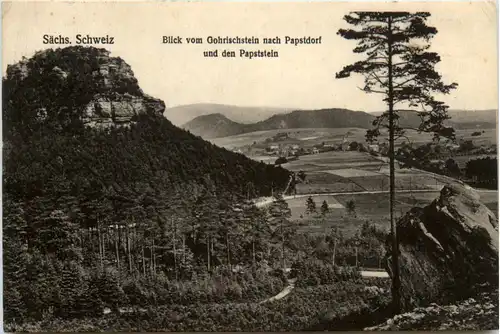 Sächs. Schweiz, Blick vom Gohritschstein nach Papstdorf und den Papstein -389002