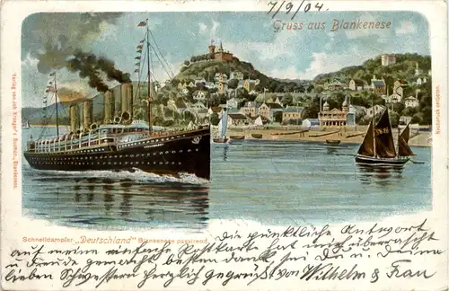 Gruss aus Blankenese - Schnelldampfer Deutschland - Litho -616684