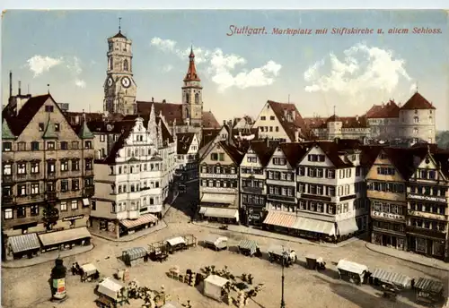 Stuttgart, Marktplatz mit Stiftskirche u. altem Schloss -389826