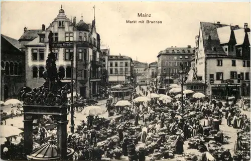 Mainz - Markt mit Brunnen -616406