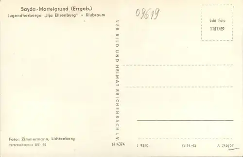 Sayda-Mortelgrund im Erzgebirge, Jugendherberge Ilja Ehrenburg Klubraum -390116