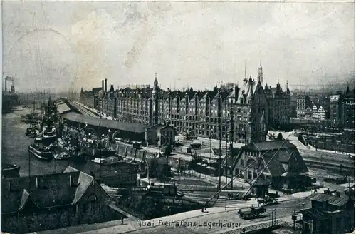 Hamburg, Quai, Freihafen u. Lagerhäuser -393088