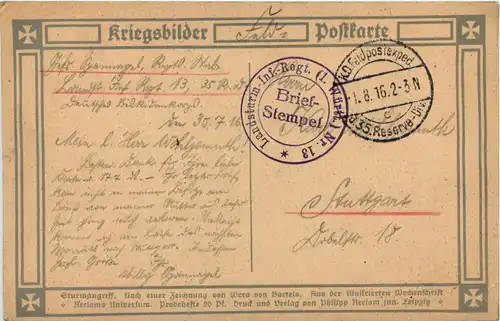 1. WK Sturmangriff - Feldpost Landsturm Inf. Regiment 13 -616962