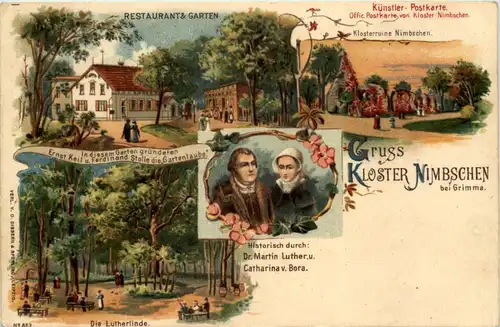 Gruss aus Kloster Nimbschen bei Grimma - Litho -618720