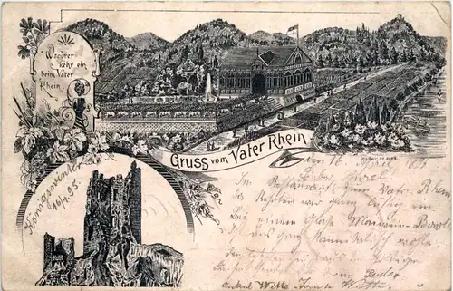 Königswinter - Gruss vom Vater Rhein - Litho 1895 - Vorläufer -620878