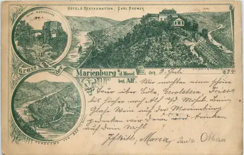 Gruss von der Marienburg bei Alf - Litho 1894 - vorläufer -620856