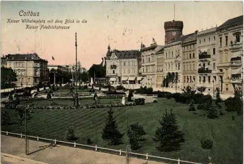 Cottbus, Kaiser-Wilhelm-Platz, Blick in die Kaiser Friedrichstrasse -398004