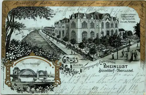 Düsseldorf-Obercassel - Gruss aus dem Etablisement Theinlust - Litho -623000