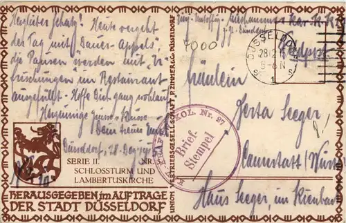 Düsseldorf - Schlossturm und Lambertuskirche - Feldpost Kraftw. Kol 27 -622556