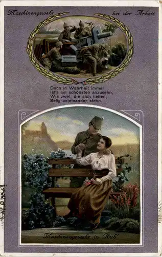 Maschinengewehr bei der Arbeit - Feldpost Bayr. Eisenbahnbau -623974