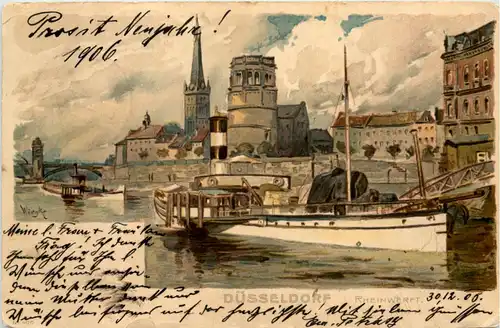 Düsseldorf - Rheinwerft - Litho -622636